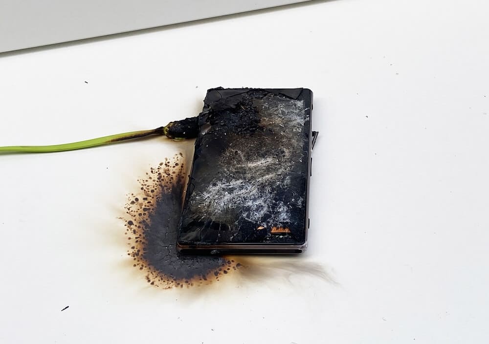 Mobile phone after battery explosion